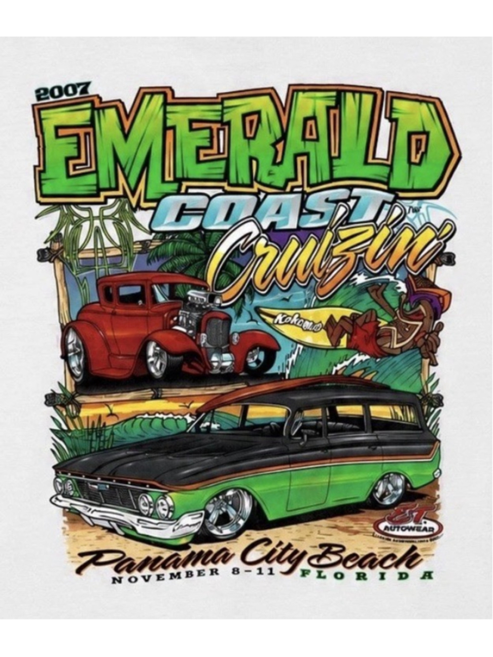 Anvil Emerald Coast Cruizin 2007 TShirt Mens 2XL White Panama City Beach Florida